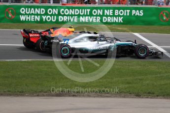 World © Octane Photographic Ltd. Formula 1 – Canadian GP - Race. Mercedes AMG Petronas Motorsport AMG F1 W09 EQ Power+ - Valtteri Bottas and Aston Martin Red Bull Racing TAG Heuer RB14 – Max Verstappen. Circuit Gilles Villeneuve, Montreal, Canada. Sunday 10th June 2018.