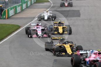 World © Octane Photographic Ltd. Formula 1 – Canadian GP - Race. Sahara Force India VJM11 - Sergio Perez and Renault Sport F1 Team RS18 – Carlos Sainz. Circuit Gilles Villeneuve, Montreal, Canada. Sunday 10th June 2018.