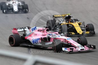 World © Octane Photographic Ltd. Formula 1 – Canadian GP - Race. Sahara Force India VJM11 - Sergio Perez and Renault Sport F1 Team RS18 – Carlos Sainz. Circuit Gilles Villeneuve, Montreal, Canada. Sunday 10th June 2018.