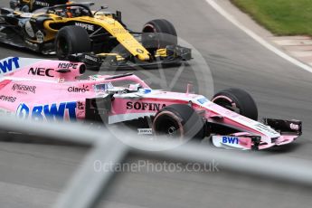 World © Octane Photographic Ltd. Formula 1 – Canadian GP - Race. Sahara Force India VJM11 - Sergio Perez and Renault Sport F1 Team RS18 – Carlos Sainz. Circuit Gilles Villeneuve, Montreal, Canada. Sunday 10th June 2018.