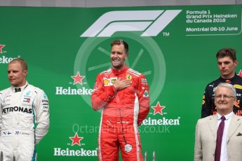 World © Octane Photographic Ltd. Formula 1 – Canadian GP - Race Podium. Scuderia Ferrari SF71-H – Sebastian Vettel. Circuit Gilles Villeneuve, Montreal, Canada. Sunday 10th June 2018.