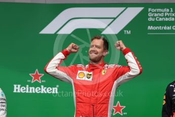 World © Octane Photographic Ltd. Formula 1 – Canadian GP - Race Podium. Scuderia Ferrari SF71-H – Sebastian Vettel. Circuit Gilles Villeneuve, Montreal, Canada. Sunday 10th June 2018.