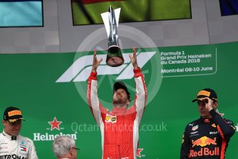 World © Octane Photographic Ltd. Formula 1 – Canadian GP - Race Podium. Scuderia Ferrari SF71-H – Sebastian Vettel. Circuit Gilles Villeneuve, Montreal, Canada. Sunday 10th June 2018.