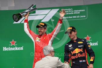 World © Octane Photographic Ltd. Formula 1 – Canadian GP - Race Podium. Scuderia Ferrari SF71-H – Sebastian Vettel. Circuit Gilles Villeneuve, Montreal, Canada. Sunday 10th June 2018.