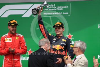 World © Octane Photographic Ltd. Formula 1 – Canadian GP - Race Podium. Aston Martin Red Bull Racing TAG Heuer RB14 – Max Verstappen. Circuit Gilles Villeneuve, Montreal, Canada. Sunday 10th June 2018.