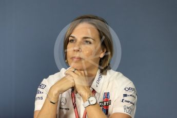 World © Octane Photographic Ltd. Formula 1 - Canadian GP - Friday FIA Team Press Conference. Claire Williams - Deputy Team Principal of Williams Martini Racing. Circuit Gilles Villeneuve, Montreal, Canada. Friday 8th June 2018.