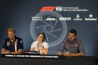 World © Octane Photographic Ltd. Formula 1 - Canadian GP - Friday FIA Team Press Conference. Robert Fernley - Deputy Team Principal of Sahara Force India, Claire Williams - Deputy Team Principal of Williams Martini Racing and Guenther Steiner  - Team Principal of Haas F1 Team. Circuit Gilles Villeneuve, Montreal, Canada. Friday 8th June 2018.
