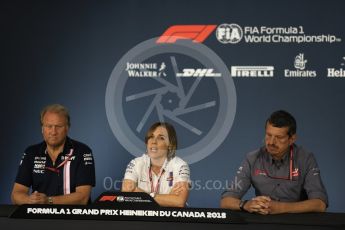 World © Octane Photographic Ltd. Formula 1 - Canadian GP - Friday FIA Team Press Conference. Robert Fernley - Deputy Team Principal of Sahara Force India, Claire Williams - Deputy Team Principal of Williams Martini Racing and Guenther Steiner  - Team Principal of Haas F1 Team. Circuit Gilles Villeneuve, Montreal, Canada. Friday 8th June 2018.