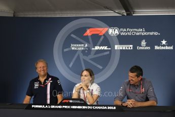 World © Octane Photographic Ltd. Formula 1 - Canadian GP - Friday FIA Team Press Conference. Robert Fernley - Deputy Team Principal of Sahara Force India, Claire Williams - Deputy Team Principal of Williams Martini Racing and Guenther Steiner  - Team Principal of Haas F1 Team. Circuit Gilles Villeneuve, Montreal, Canada. Friday 8th June 2018.