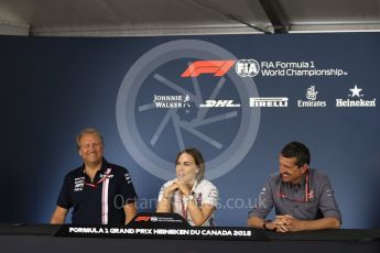 World © Octane Photographic Ltd. Formula 1 - Canadian GP - Friday FIA Team Press Conference. Robert Fernley - Deputy Team Principal of Sahara Force India, Claire Williams - Deputy Team Principal of Williams Martini Racing and Guenther Steiner - Team Principal of Haas F1 Team. Circuit Gilles Villeneuve, Montreal, Canada. Friday 8th June 2018.