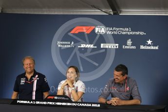 World © Octane Photographic Ltd. Formula 1 - Canadian GP - Friday FIA Team Press Conference. Robert Fernley - Deputy Team Principal of Sahara Force India, Claire Williams - Deputy Team Principal of Williams Martini Racing and Guenther Steiner - Team Principal of Haas F1 Team. Circuit Gilles Villeneuve, Montreal, Canada. Friday 8th June 2018.