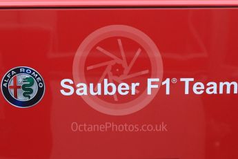 World © Octane Photographic Ltd. Formula 1 – Winter Test 1. Alfa Romeo Sauber F1 Team logo. Circuit de Barcelona-Catalunya, Spain. Monday 26th February 2018.