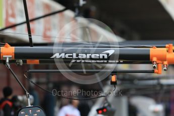 World © Octane Photographic Ltd. Formula 1 – Winter Test 1. McLaren logo on airgun gantry. Circuit de Barcelona-Catalunya, Spain. Tuesday 27th February 2018.