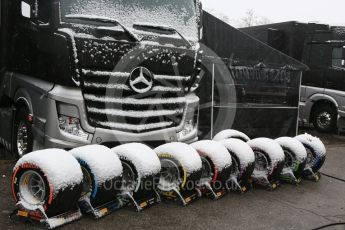 World © Octane Photographic Ltd. Formula 1 – Winter Test 1 – Pirelli tyre range in the snow. Circuit de Barcelona-Catalunya, Spain. Wednesday 28th February 2018.