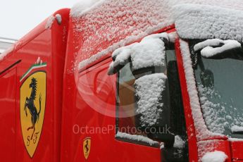 World © Octane Photographic Ltd. Formula 1 – Winter Test 1 – The 3rd day starts with snowfall at the circuit. Circuit de Barcelona-Catalunya, Spain. Wednesday 28th February 2018.