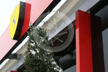 World © Octane Photographic Ltd. Formula 1 – Winter Test 1 – The 3rd day starts with snowfall at the circuit. Circuit de Barcelona-Catalunya, Spain. Wednesday 28th February 2018.