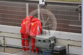 World © Octane Photographic Ltd. Formula 1 – Winter Test 1. Ferrari team check the track conditions. Circuit de Barcelona-Catalunya, Spain. Wednesday 28th February 2018.