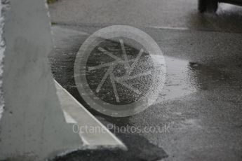 World © Octane Photographic Ltd. Formula 1 – Winter Test 1. Puddles on the pit lane exit. Circuit de Barcelona-Catalunya, Spain. Wednesday 28th February 2018.