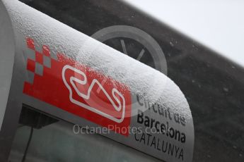 World © Octane Photographic Ltd. Formula 1 – Winter Test 1 – The 3rd day starts with snowfall at the circuit. Circuit de Barcelona-Catalunya, Spain. Wednesday 28th February 2018.