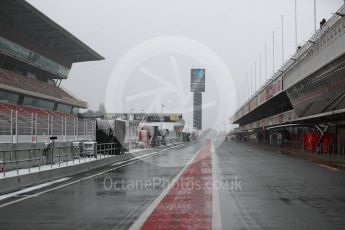 World © Octane Photographic Ltd. Formula 1 – Winter Test 1 – The 3rd day starts with snowfall at the circuit. Circuit de Barcelona-Catalunya, Spain. Wednesday 28th February 2018.