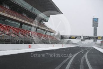 World © Octane Photographic Ltd. Formula 1 – Winter Test 1 – The 3rd day starts with snowfall at the circuit. Circuit de Barcelona-Catalunya, Spain. Wednesday 28th February 2018.