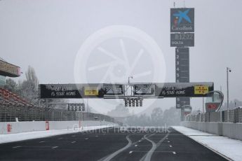 World © Octane Photographic Ltd. Formula 1 – Winter Test 1 – The 3rd day starts with snowfall at the circuit. Circuit de Barcelona-Catalunya, Spain. Wednesday 28th February 2018.