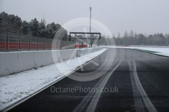 World © Octane Photographic Ltd. Formula 1 – Winter Test 1 – The 3rd day starts with snowfall at the circuit. Circuit de Barcelona-Catalunya, Spain. Wednesday 28th February 2018.