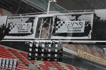 World © Octane Photographic Ltd. Formula 1 – Winter Test 1 – The 3rd day starts with snowfall at the circuit. Circuit de Barcelona-Catalunya, Spain. Wednesday 28th February 2018.