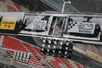 World © Octane Photographic Ltd. Formula 1 – Winter Test 1 – The 3rd day starts with snowfall at the circuit. Circuit de Barcelona-Catalunya, Spain. Wednesday 28th February 2018.