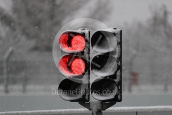 World © Octane Photographic Ltd. Formula 1 – Winter Test 1 – The 3rd day starts with snowfall at the circuit. Circuit de Barcelona-Catalunya, Spain. Wednesday 28th February 2018.