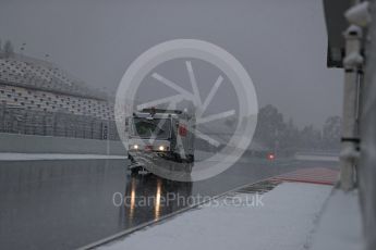 World © Octane Photographic Ltd. Formula 1 – Winter Test 1 – The 3rd day starts with snowfall at the circuit. Circuit de Barcelona-Catalunya, Spain. Wednesday 28th February 2018.