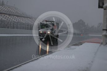 World © Octane Photographic Ltd. Formula 1 – Winter Test 1 – The 3rd day starts with snowfall at the circuit. Circuit de Barcelona-Catalunya, Spain. Wednesday 28th February 2018.