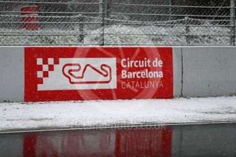 World © Octane Photographic Ltd. Formula 1 – Winter Test 1 – The 3rd day starts with snowfall at the circuit. Circuit de Barcelona-Catalunya, Spain. Wednesday 28th February 2018.