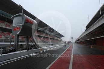 World © Octane Photographic Ltd. Formula 1 – Winter Test 1 – The 3rd day starts with snowfall at the circuit. Circuit de Barcelona-Catalunya, Spain. Wednesday 28th February 2018.