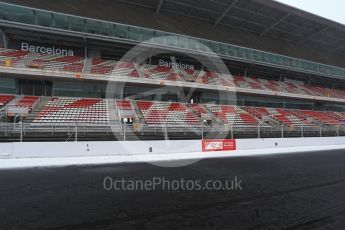 World © Octane Photographic Ltd. Formula 1 – Winter Test 1 – The 3rd day starts with snowfall at the circuit. Circuit de Barcelona-Catalunya, Spain. Wednesday 28th February 2018.