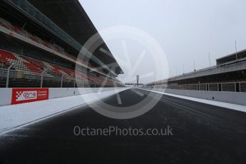 World © Octane Photographic Ltd. Formula 1 – Winter Test 1 – The 3rd day starts with snowfall at the circuit. Circuit de Barcelona-Catalunya, Spain. Wednesday 28th February 2018.