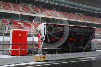 World © Octane Photographic Ltd. Formula 1 – Winter Test 1 – The 3rd day starts with snowfall at the circuit. Circuit de Barcelona-Catalunya, Spain. Wednesday 28th February 2018.