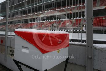 World © Octane Photographic Ltd. Formula 1 – Winter Test 1 – The 3rd day starts with snowfall at the circuit. Circuit de Barcelona-Catalunya, Spain. Wednesday 28th February 2018.