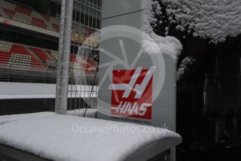 World © Octane Photographic Ltd. Formula 1 – Winter Test 1 – The 3rd day starts with snowfall at the circuit. Circuit de Barcelona-Catalunya, Spain. Wednesday 28th February 2018.