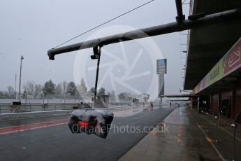 World © Octane Photographic Ltd. Formula 1 – Winter Test 1 – The 3rd day starts with snowfall at the circuit. Circuit de Barcelona-Catalunya, Spain. Wednesday 28th February 2018.