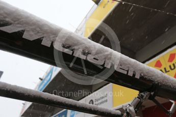 World © Octane Photographic Ltd. Formula 1 – Winter Test 1 – The 3rd day starts with snowfall at the circuit. Circuit de Barcelona-Catalunya, Spain. Wednesday 28th February 2018.