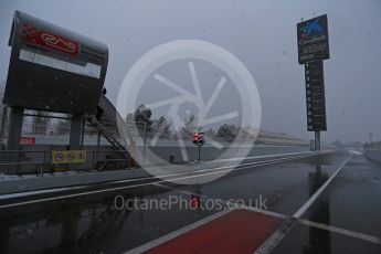 World © Octane Photographic Ltd. Formula 1 – Winter Test 1 – The 3rd day starts with snowfall at the circuit. Circuit de Barcelona-Catalunya, Spain. Wednesday 28th February 2018.