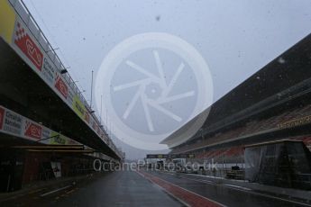 World © Octane Photographic Ltd. Formula 1 – Winter Test 1 – The 3rd day starts with snowfall at the circuit. Circuit de Barcelona-Catalunya, Spain. Wednesday 28th February 2018.