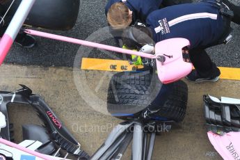 World © Octane Photographic Ltd. Formula 1 – Winter Test 1. Sahara Force India VJM11 Sergio Perez - tyre change practice. Circuit de Barcelona-Catalunya, Spain. Thursday 1st March 2018.