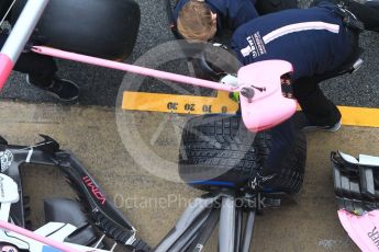 World © Octane Photographic Ltd. Formula 1 – Winter Test 1. Sahara Force India VJM11 Sergio Perez - tyre change practice. Circuit de Barcelona-Catalunya, Spain. Thursday 1st March 2018.