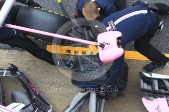 World © Octane Photographic Ltd. Formula 1 – Winter Test 1. Sahara Force India VJM11 Sergio Perez - tyre change practice. Circuit de Barcelona-Catalunya, Spain. Thursday 1st March 2018.