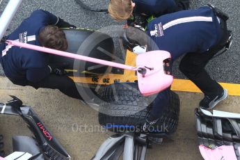 World © Octane Photographic Ltd. Formula 1 – Winter Test 1. Sahara Force India VJM11 Sergio Perez - tyre change practice. Circuit de Barcelona-Catalunya, Spain. Thursday 1st March 2018.