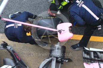 World © Octane Photographic Ltd. Formula 1 – Winter Test 1. Sahara Force India VJM11 Sergio Perez - tyre change practice. Circuit de Barcelona-Catalunya, Spain. Thursday 1st March 2018.