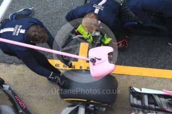 World © Octane Photographic Ltd. Formula 1 – Winter Test 1. Sahara Force India VJM11 Sergio Perez - tyre change practice. Circuit de Barcelona-Catalunya, Spain. Thursday 1st March 2018.