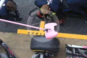 World © Octane Photographic Ltd. Formula 1 – Winter Test 1. Sahara Force India VJM11 Sergio Perez - tyre change practice. Circuit de Barcelona-Catalunya, Spain. Thursday 1st March 2018.